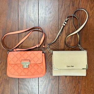 Lot of 2 Calvin Klein Purses Spring color small ladylike Quilted Coral Cream